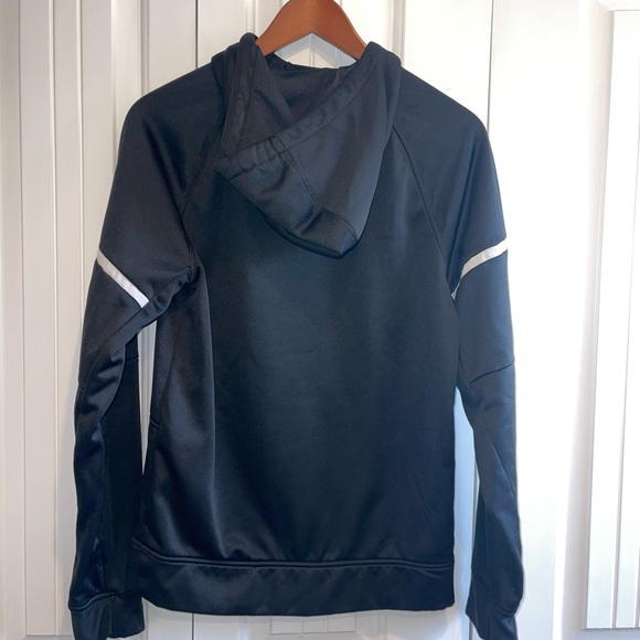 Layer 8 black with white stripes on arm Mens size small fleece lined hoodie - Picture 2 of 8